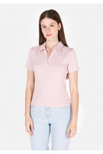 Colin's Slim Fit Polo Neck Plain Women's Pink Short Sleeve T-Shirt