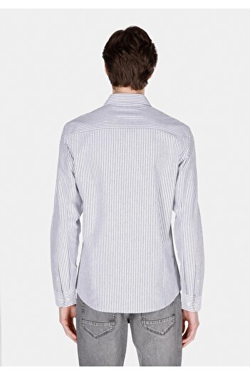 Colin's Сlim Fit Shirt Neck Смугаста чоловіча сіра сорочка з довгими рукавами