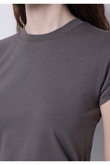 Colin's Slim Fit Στρογγυλή λαιμόκοψη Απλό γυναικείο μπλουζάκι με κοντό μανίκι σε γκρι χρώμα
