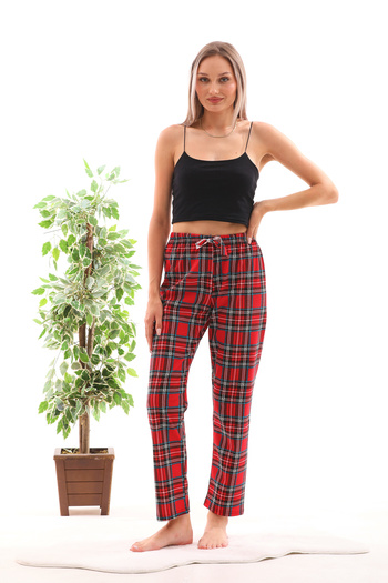 Arvin Pijama Plaid Printed Relaxed Unisex Pajama Bottoms Red-Blue