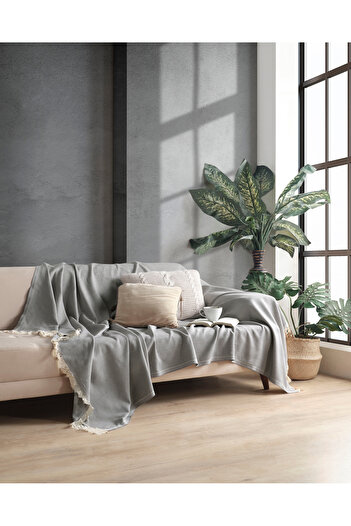 Miracolo Home Gri Pamuklu Dekoratif Koltuk Örtüsü Set 170x230 Boyutlu Optimal Kaymaz Tasarım (2 ADET)