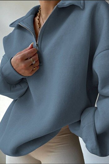 GHASSY CO. Ghassy Co. Γυναικεία vintage μπλούζα με μισό φερμουάρ Oversize Βαμβακερή φούτερ με κορδέλα μέσα