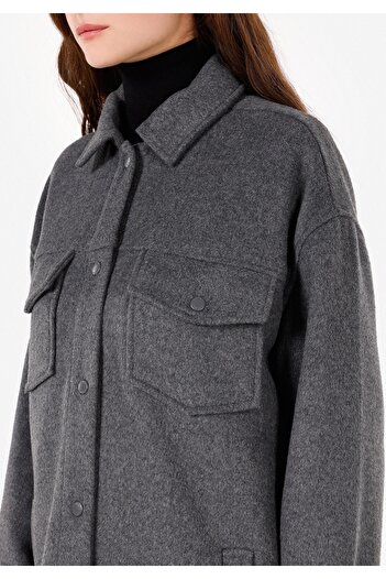 Colin's Regular Fit Shirt Neck Kadın Antrasit Uzun Kol Gömlek