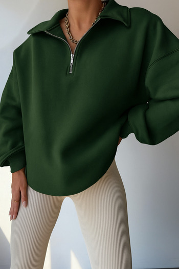 GHASSY CO. Ghassy Co. Γυναικεία vintage μπλούζα με μισό φερμουάρ Oversize Βαμβακερή φούτερ με κορδέλα μέσα