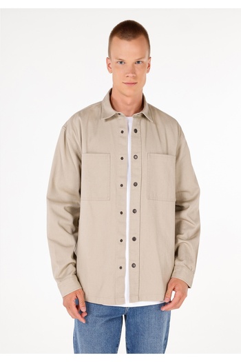 Colin's Comfort Fit Shirt Neck Plain Men's Beige Long Sleeve Shirt