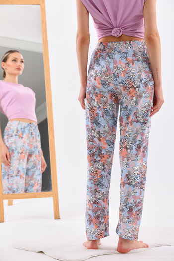Arvin Pijama Pantaloni de pijama de damă din bumbac, portocalii, cu modele florale