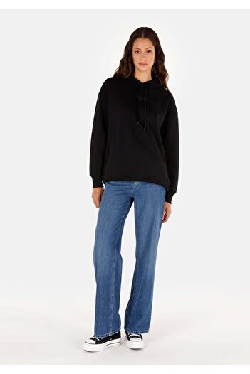 Colin's Γυναικείο μαύρο φούτερ με κουκούλα Comfort Fit με στάμπα