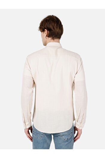 Colin's Slim Fit Shirt Neck Plain Men's Beige Long Sleeve Shirt