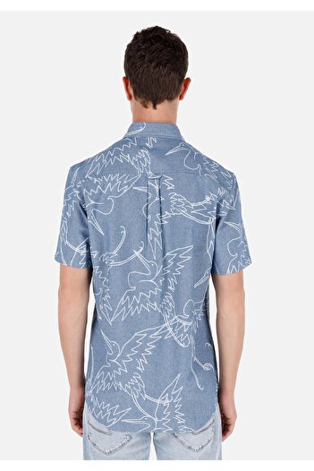 Colin's Regular Fit Shirt Neck Printed Men's Blue Short Sleeve Shirt