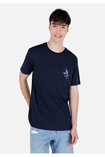Colin's Regular Fit Round Neck Plain Pocketless Men's Navy Blue Short Sleeve T-Shirt