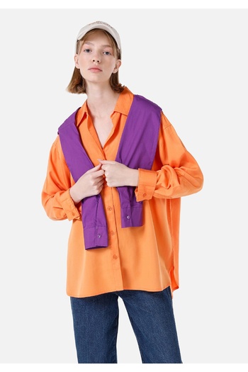 Colin's Relaxed Fit Shirt Neck Plain Women's Orange Roll-Up Shirt