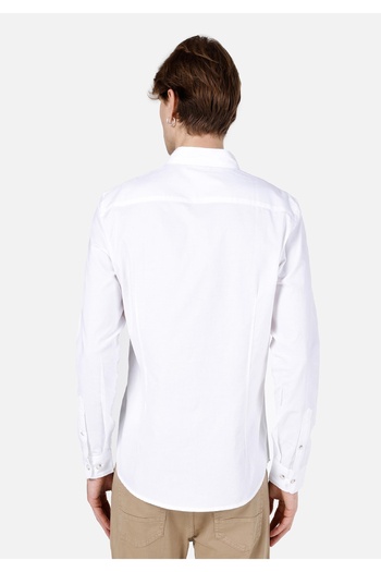 Colin's Slim Fit πουκάμισο με λαιμόκοψη Απλό ανδρικό λευκό μακρυμάνικο πουκάμισο