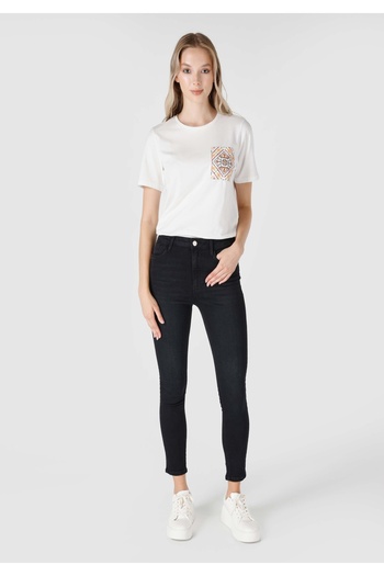 Colin's Skinny Fit Mid Waist Narrow Leg Women's Black Jean Trousers with Pockets