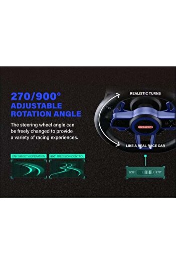 MEGACOM M111 Racing Steering Wheel 270/900 Degrees, 10", Paddle Shifter, 3 Pedals, 6-Speed Shifter,