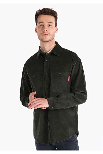 Colin's Comfort Fit Shirt Neck Plain Men's Green Long Sleeve Shirt