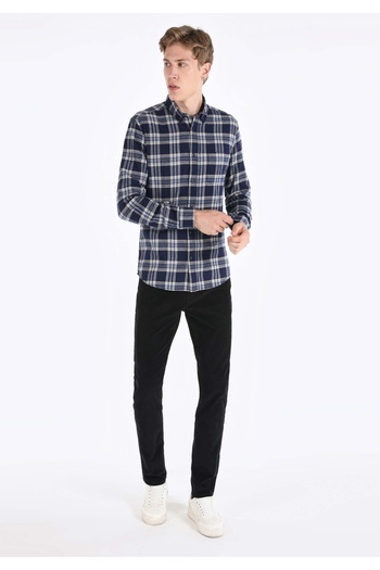 Colin's Slim Fit πουκάμισο με λαιμόκοψη καρό ανδρικό μακρυμάνικο πουκάμισο μπλε ναυτικό