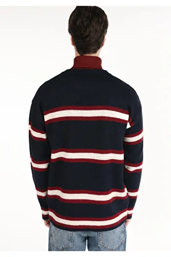 Colin's Regular Fit Round Neck Printed Men's Navy Blue Sweater