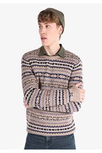 Colin's Regular Fit Round Neck Jacquard Men's Gray Sweater