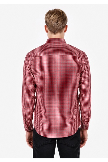 Colin's Regular Fit Shirt Neck Checkered Men's Burgundy Long Sleeve Shirt