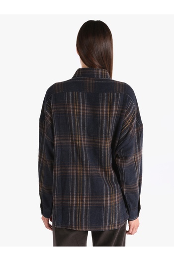 Colin's Relaxed Fit Shirt Neck Checked Women's Navy Blue Long Sleeve Shirt