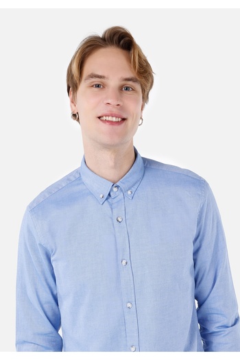 Colin's Slim Fit Shirt Neck Düz Erkek Mavi Uzun Kol Gömlek
