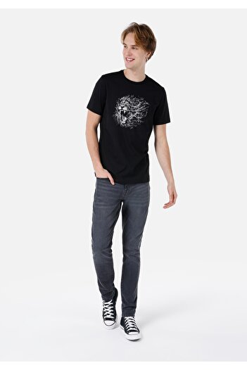 Colin's Normal Kesim Bisiklet Yaka Baskılı Siyah Erkek Kısa Kol Tişört Cl1068513