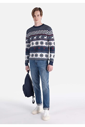 Colin's Regular Fit Yuvarlak Yaka Baskılı Erkek Çok Renkli Kazak