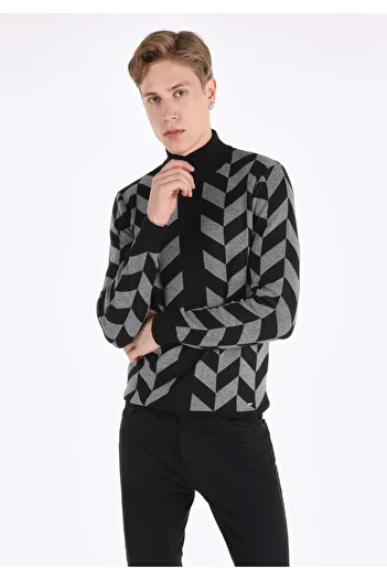 Colin's Slim Fit Turtle Neck Printed Men's Black Sweater