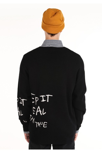 Colin's Regular Fit Crew Neck Text Printed Black Men's Sweater