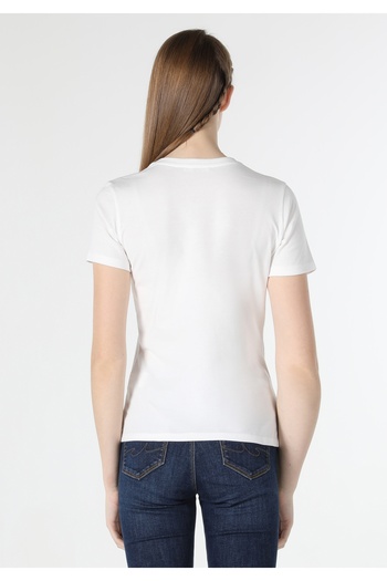 Colin's Slim Fit Round Neck Women's White Short Sleeve T-Shirt