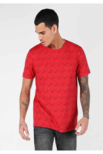 Colin's Regular Fit Yuvarlak Yaka Baskılı Erkek Kirmizi Kısa Kol Tişört