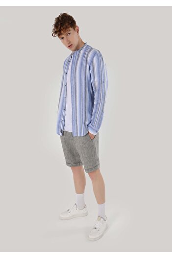 Colin's Regular Fit Judge Collar Striped Men's Navy Blue Long Sleeve Shirt