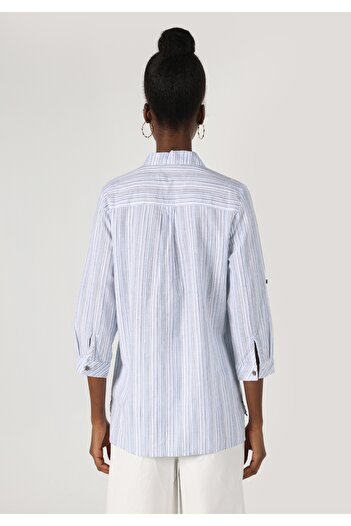 Colin's Blue Striped Regular Fit Women's Blouse - Long Sleeve