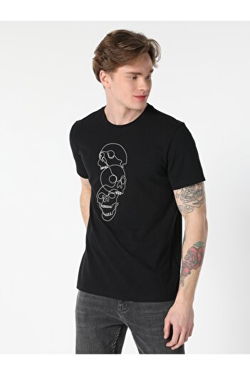 Colin's Ανδρικό κοντομάνικο μπλουζάκι Regular Fit Crew με εμπριμέ μαύρο