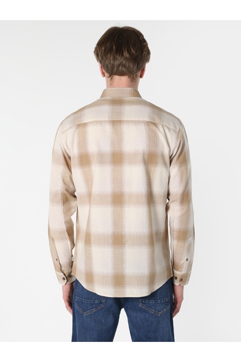 Colin's Regular Fit Shirt Neck Plaid Men's Beige Long Sleeve Shirt