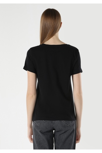 Colin's Regular Fit Round Neck Printed Women's Black Short Sleeve T-Shirt