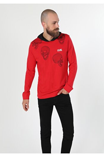 Colin's Regular Fit Yuvarlak Yaka Düz Erkek Kirmizi Uzun Kol Tişört