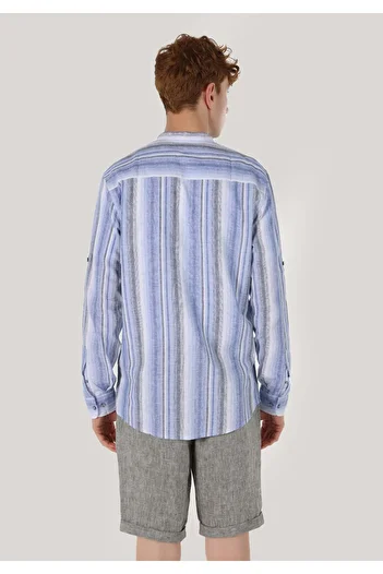 Colin's Regular Fit Judge Collar Striped Men's Navy Blue Long Sleeve Shirt