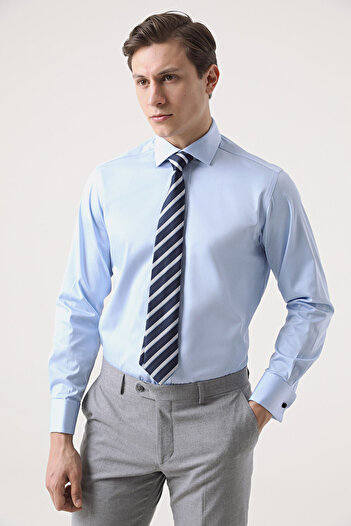 D'S Damat Ds Damat Regular Fit Mavi Düz Gömlek
