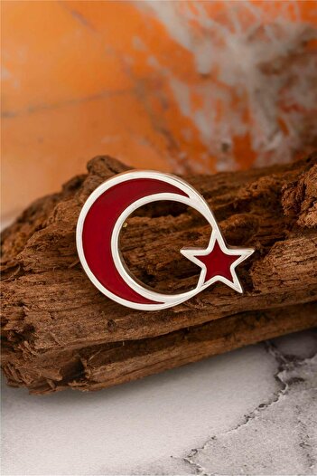 Silverplus 925 Ayar Gümüş Mineli Türk Bayrağı Rozet
