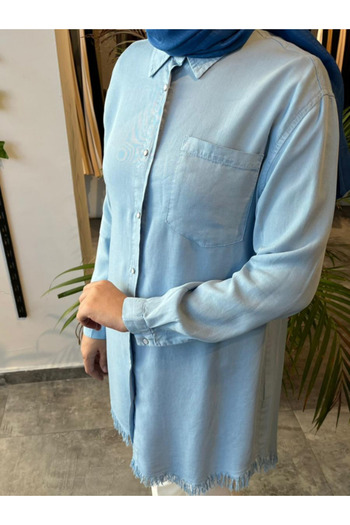 My Magazin Women's Blue Snap Button Detailed Tunic 7267