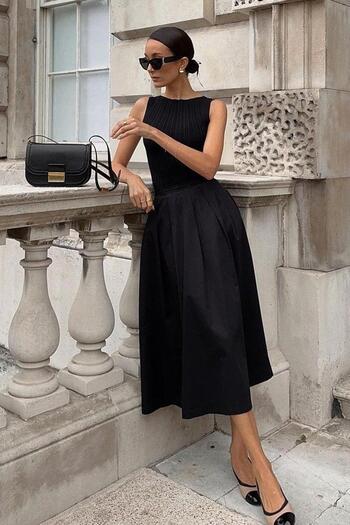Madmext Black Pleated Pocket Women's Midi Length Skirt Mg2536