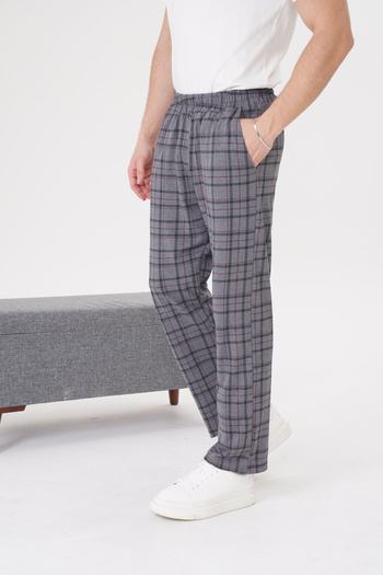 Arvin Men's Cotton Pocketed Plaid Printed Elastic Waist Pajamas Gray