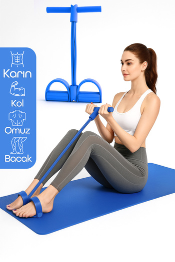 Telvesse 4 Lastik Body Shaper Karın Kol Jimnastik Egzersiz Mekik Çekme Evde Spor Kondisyon Kürek Aleti Mavi