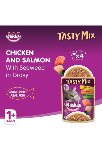 Whiskas Tasty Mix Chicken & Salmon with Seaweed Wet Cat Food in Gravy For Adult Cats Aged 1+ Years