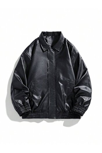çerme Men's New Season Oversize Black Bomber Leather Coat