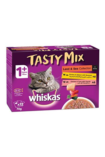 Whiskas Tasty Mix Land & Sea Collection in Gravy Wet Cat Food For 1+ Years Adult 12 x 70 g