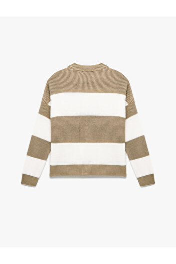Koton Long Sleeve Crew Neck Color Block Sweater