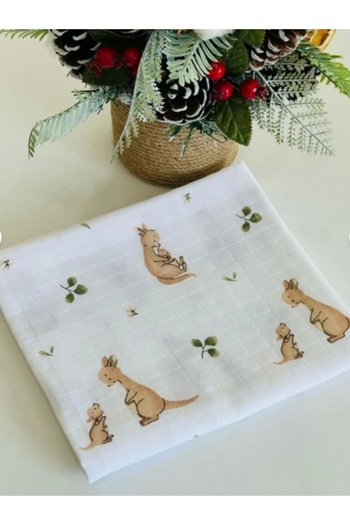 miço kids Kangaroo Patterned 100% Cotton Muslin Baby Blanket 80X90 cm – Multi-Purpose Use