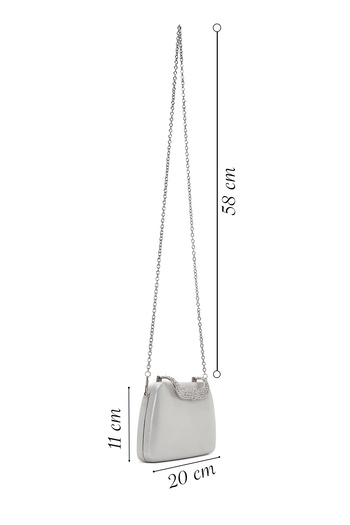 Derimod Women's Silver Long Chain Strap Stone Evening Dress Mini Portfolio Bag 25Sbd27036F
